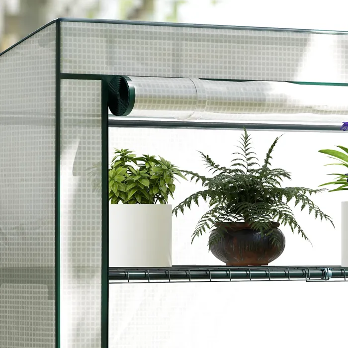 Outsunny 4 Tier Lean-to Mini Greenhouse with Reinforced PE Cover, Green