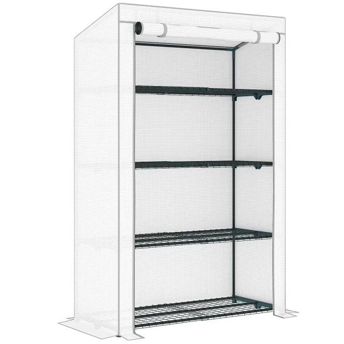 Outsunny 4 Tier Lean-to Mini Greenhouse with Reinforced PE Cover, Grey
