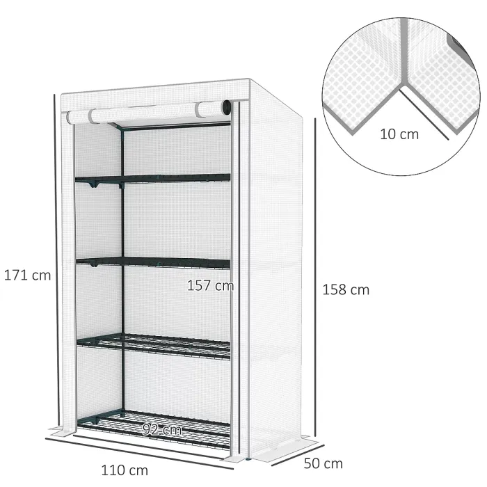 Outsunny 4 Tier Lean-to Mini Greenhouse with Reinforced PE Cover, Grey
