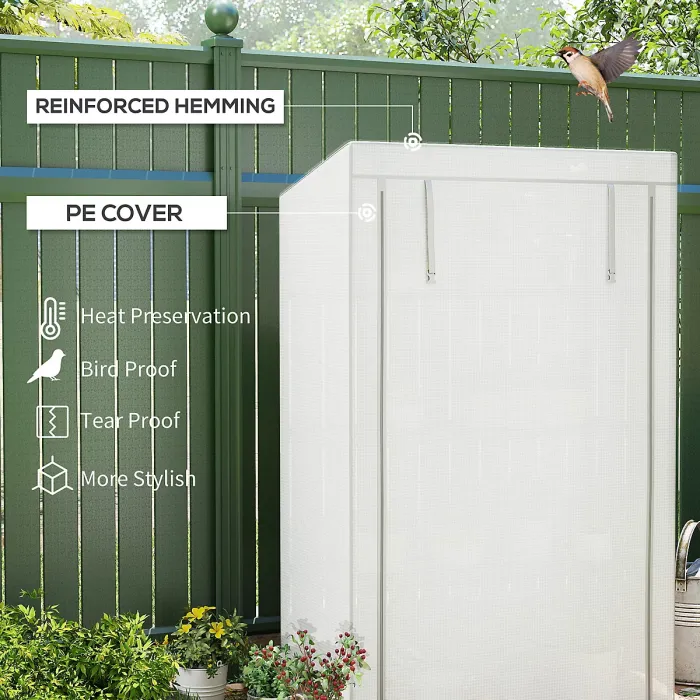 Outsunny 4 Tier Lean-to Mini Greenhouse with Reinforced PE Cover, Grey