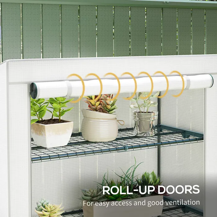 Outsunny 4 Tier Lean-to Mini Greenhouse with Reinforced PE Cover, Grey