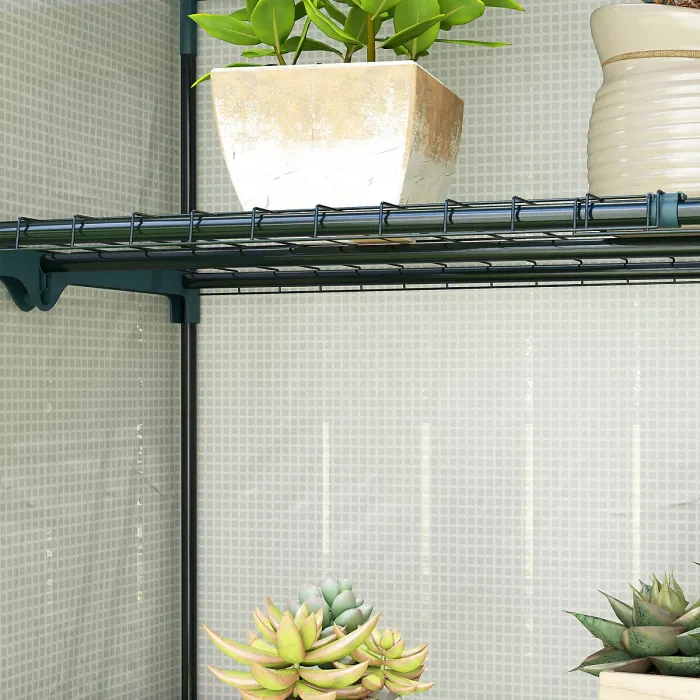 Outsunny 4 Tier Lean-to Mini Greenhouse with Reinforced PE Cover, Grey