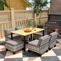Outsunny 7 PCS Rattan Garden Dining Set with Cushions, Umbrella Hole, Grey