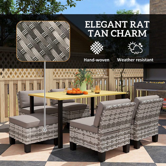 Outsunny 7 PCS Rattan Garden Dining Set with Cushions, Umbrella Hole, Grey