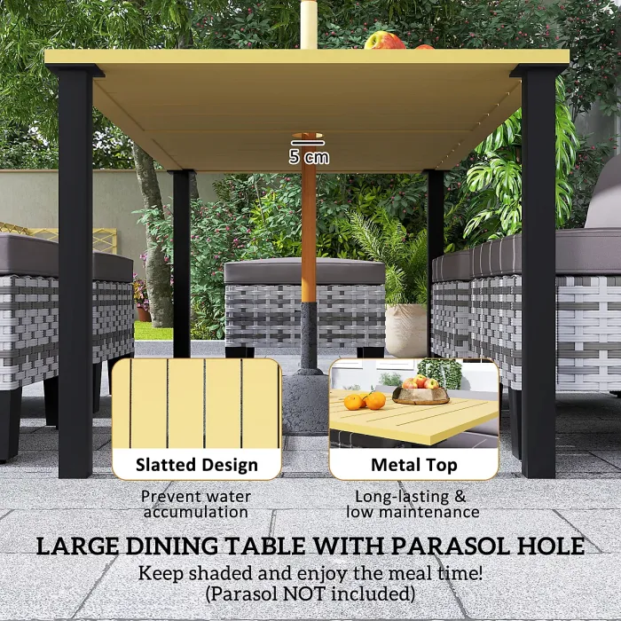 Outsunny 7 PCS Rattan Garden Dining Set with Cushions, Umbrella Hole, Grey