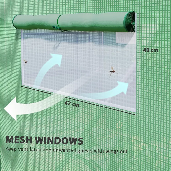 Outsunny Polytunnel Greenhouse with 3 Roll-up Doors, 4 x 3 x 2m, Green