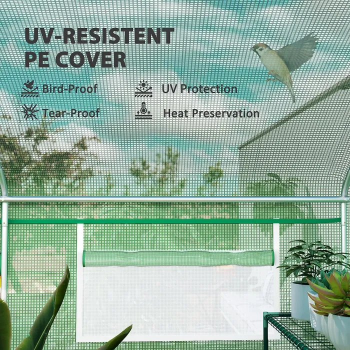 Outsunny Polytunnel Greenhouse with 3 Roll-up Doors, 4 x 3 x 2m, Green