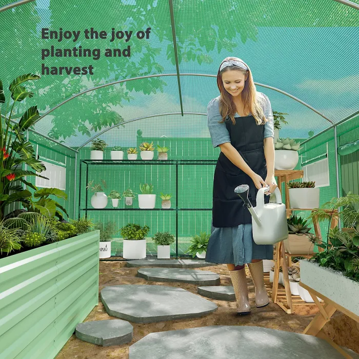 Outsunny Polytunnel Greenhouse with 3 Roll-up Doors, 4 x 3 x 2m, Green