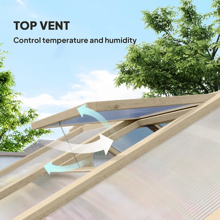Outsunny 6.6 x 6ft Wooden Polycarbonate Greenhouse with Lockable Door, Brown