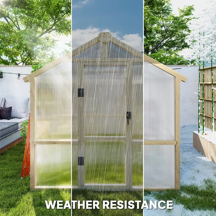 Outsunny 6.6 x 6ft Wooden Polycarbonate Greenhouse with Lockable Door, Brown
