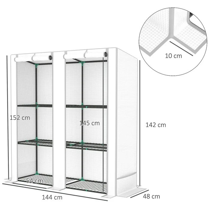 Outsunny 3 Tier Lean-to Mini Greenhouse with Grey Hemmed Edging, White