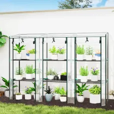 Outsunny 3 Tier Lean-to Mini Greenhouse with Plastic Cover, Clear