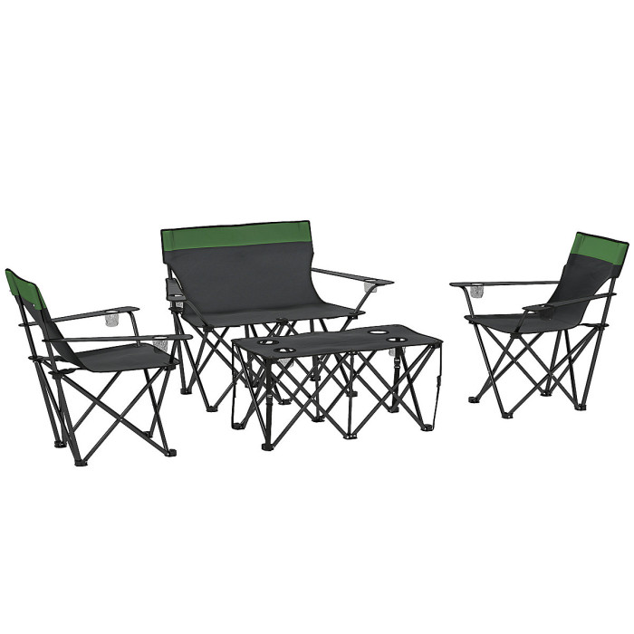Outsunny 4 Piece Foldable Camping Table and Chairs Set, Olive Green