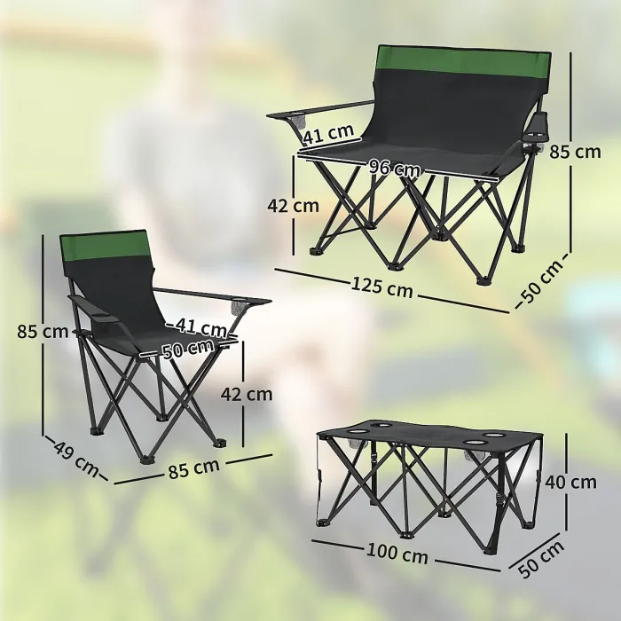 Outsunny 4 Piece Foldable Camping Table and Chairs Set, Olive Green
