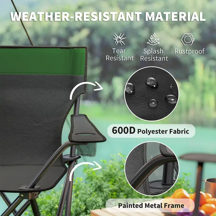 Outsunny 4 Piece Foldable Camping Table and Chairs Set, Olive Green