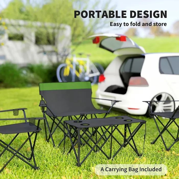 Outsunny 4 Piece Foldable Camping Table and Chairs Set, Olive Green