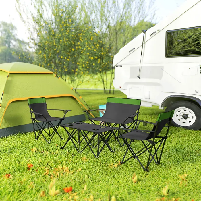 Outsunny 4 Piece Foldable Camping Table and Chairs Set, Olive Green