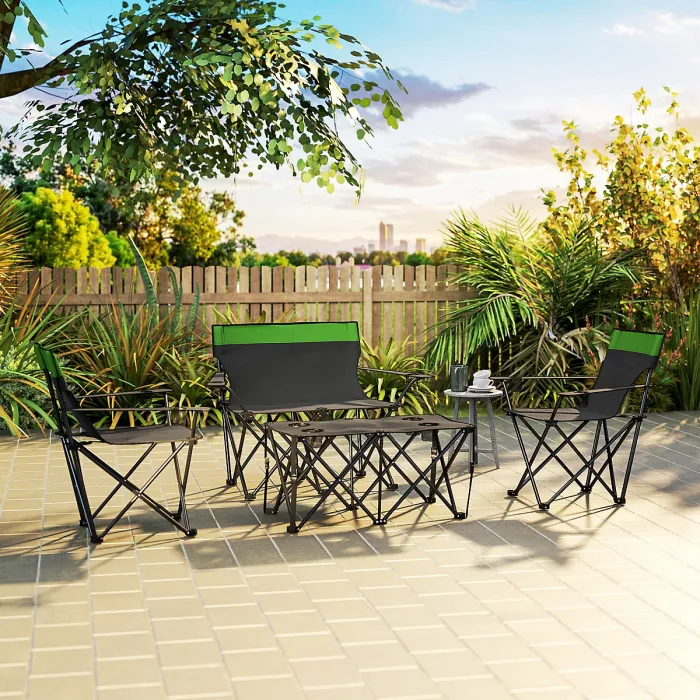 Outsunny 4 Piece Foldable Camping Table and Chairs Set, Olive Green