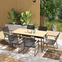 Outsunny 6 Seater Garden Dining Set with Cushions Rattan Backrest, Natural