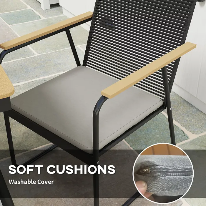 Outsunny 6 Seater Garden Dining Set with Cushions Rattan Backrest, Natural