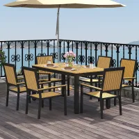 Outsunny 6 Seater Aluminium Garden Dining Set with Stackable Chairs, Natural