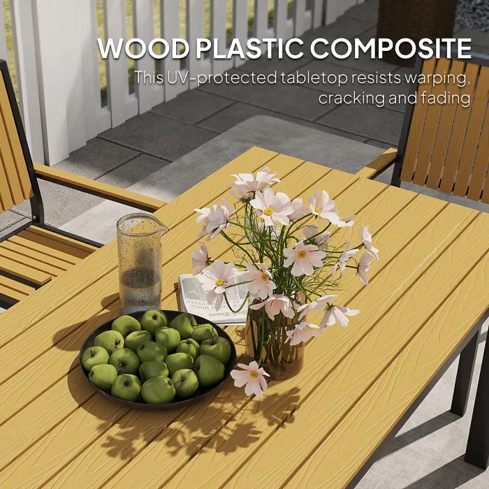 Outsunny 6 Seater Aluminium Garden Dining Set with Stackable Chairs, Natural