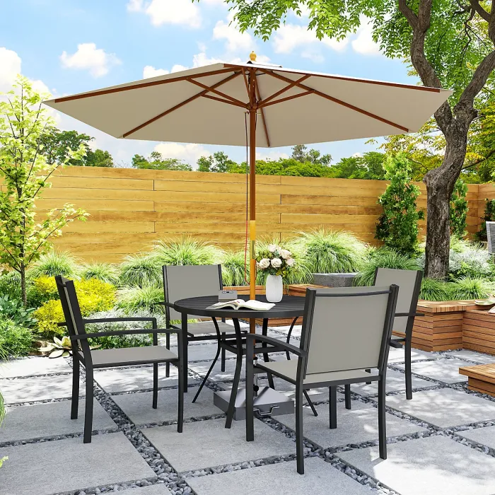 Outsunny 5 Piece Garden Furniture Set with Round Table & 4 Stackable Chairs