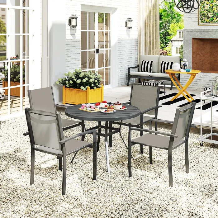 Outsunny 5 Piece Garden Furniture Set with Round Table & 4 Stackable Chairs