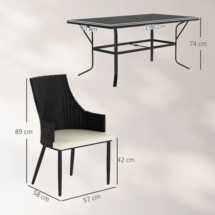 Outsunny 6 Seater Garden Furniture with Cushions, Parasol Hole, Cream White