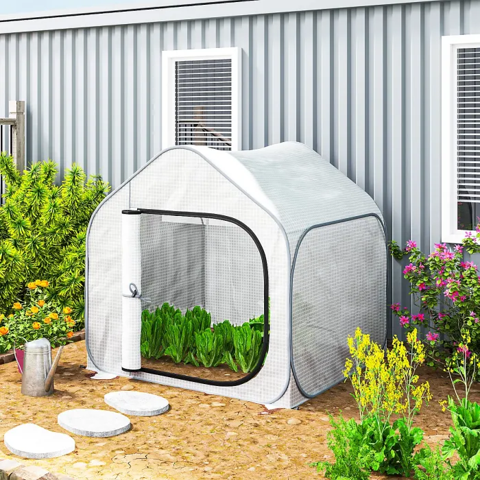 Outsunny Mini Pop Up Greenhouse w/ Reinforced PE Cover, Zipper Door, White