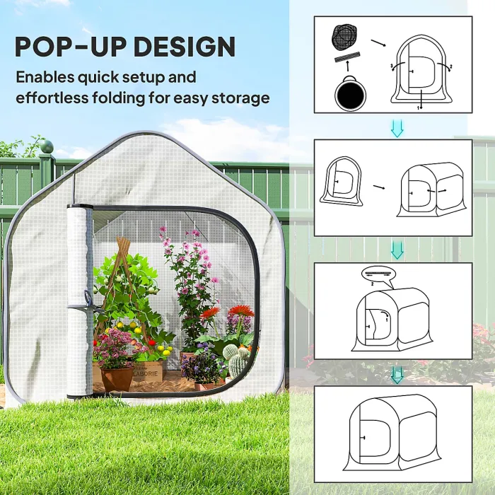 Outsunny Mini Pop Up Greenhouse w/ Reinforced PE Cover, Zipper Door, White