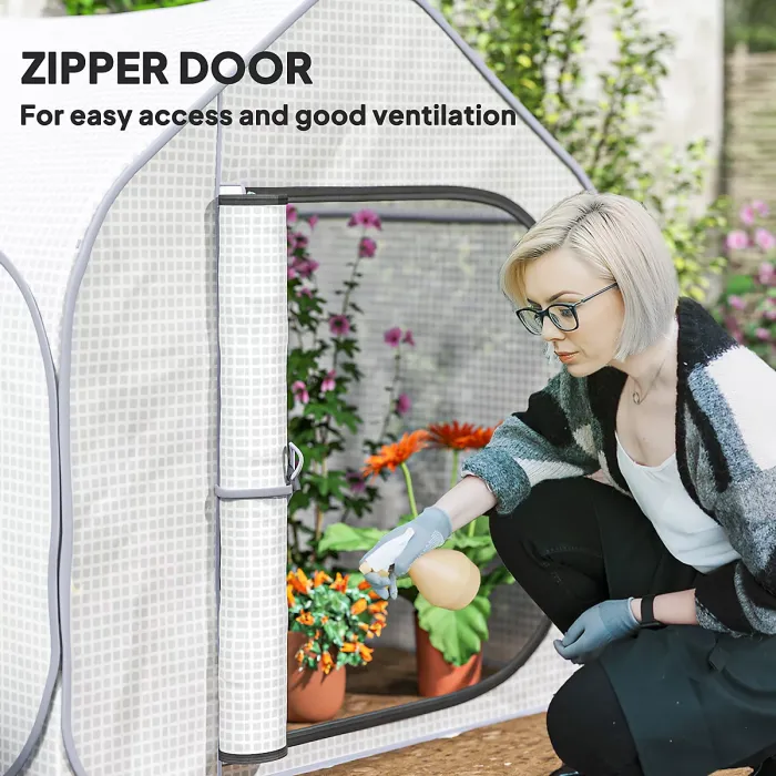 Outsunny Mini Pop Up Greenhouse w/ Reinforced PE Cover, Zipper Door, White