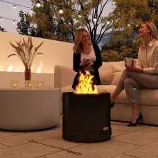 Outsunny Outdoor Round Fire Pit with Ash Tray and Fire Poker, Black