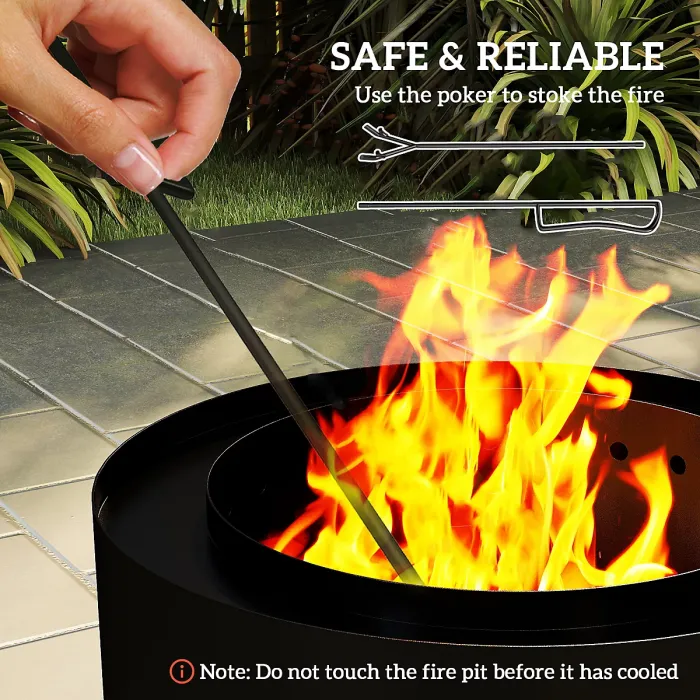 Outsunny Outdoor Round Fire Pit with Ash Tray and Fire Poker, Black