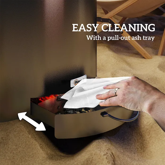 Outsunny Outdoor Round Fire Pit with Ash Tray and Fire Poker, Black