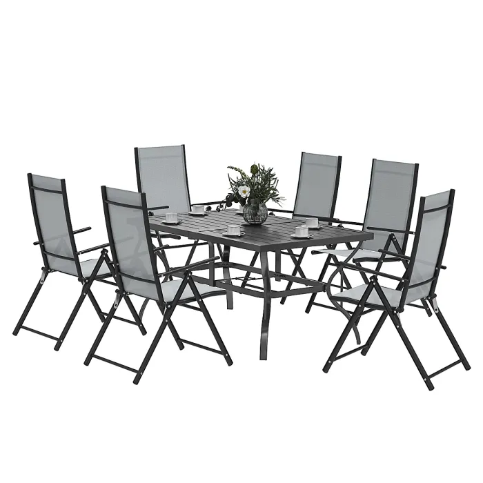 Outsunny 7 PCs Garden Dining Set, Folding Chairs and Metal Top Table, Grey