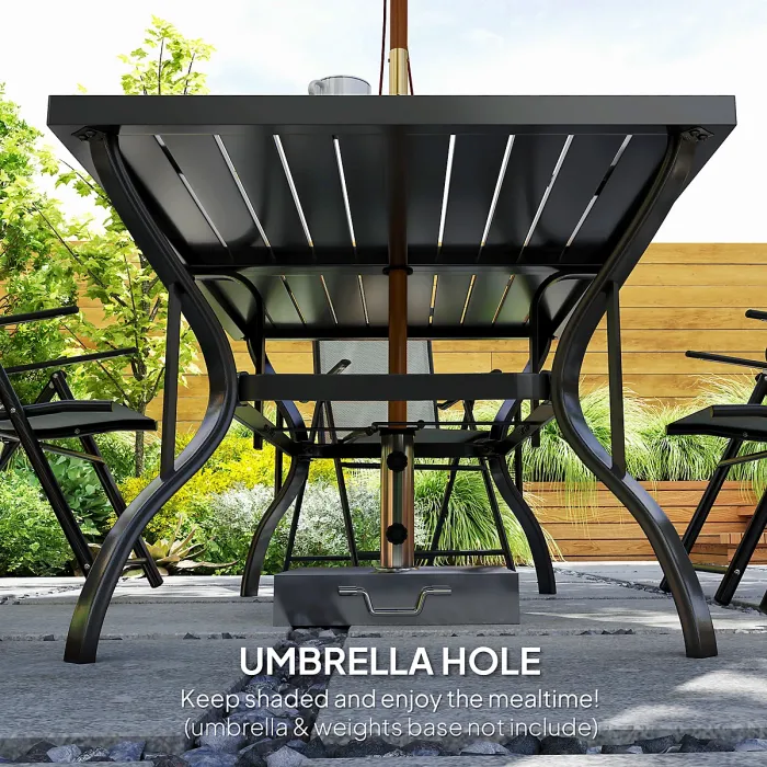 Outsunny 7 PCs Garden Dining Set, Folding Chairs and Metal Top Table, Grey