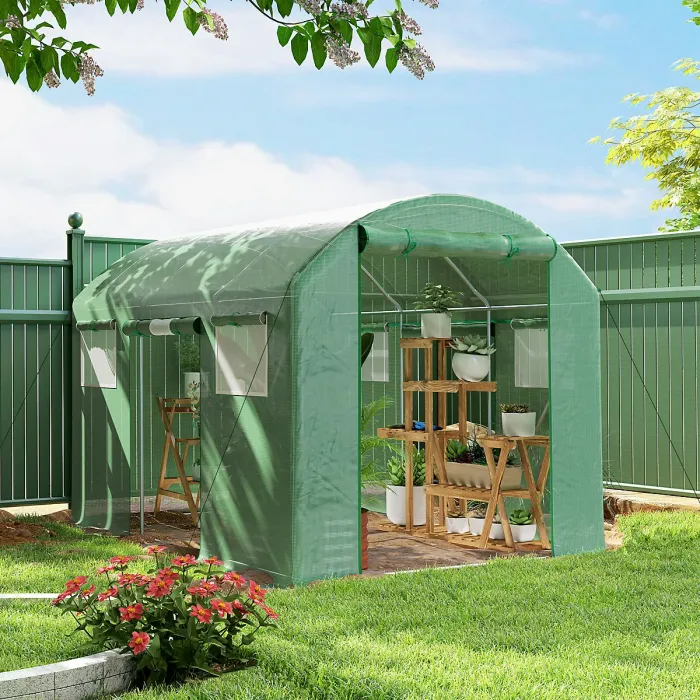 Outsunny Polytunnel Greenhouse with 3 Roll-up Doors, 3 x 2 x 2m, Green