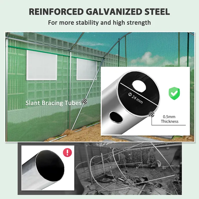 Outsunny Polytunnel Greenhouse with 3 Roll-up Doors, 3 x 2 x 2m, Green