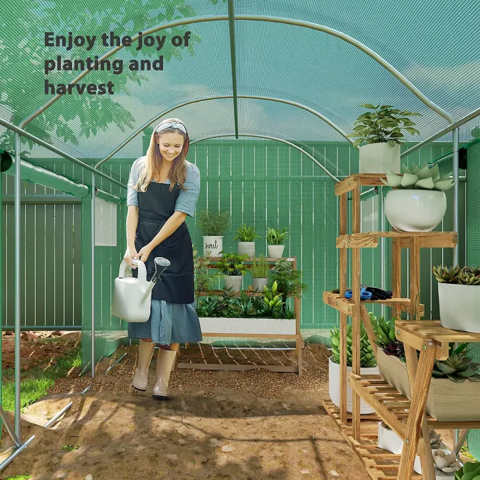 Outsunny Polytunnel Greenhouse with 3 Roll-up Doors, 3 x 2 x 2m, Green