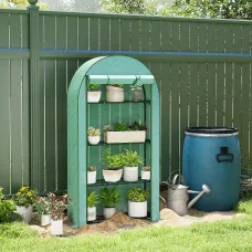 Outsunny 4 Tier Mini Greenhouse with Reinforced PE Cover, Green