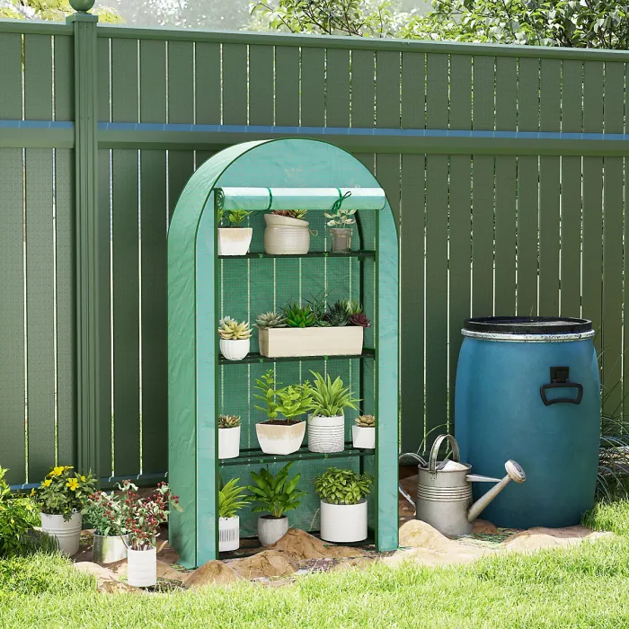 Outsunny 4 Tier Mini Greenhouse with Reinforced PE Cover, Green