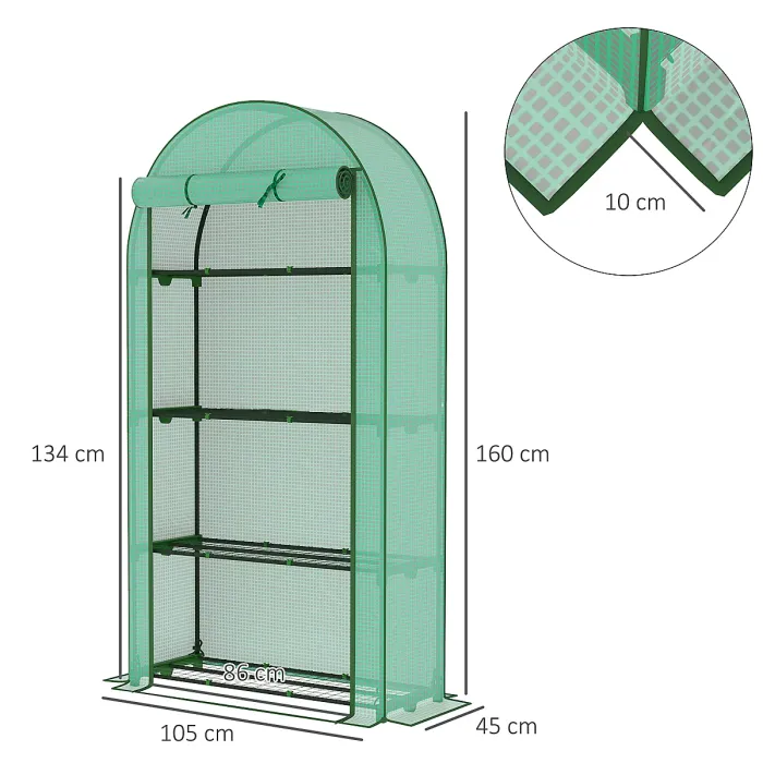 Outsunny 4 Tier Mini Greenhouse with Reinforced PE Cover, Green