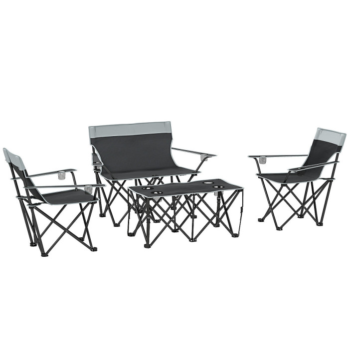 Outsunny 4 Piece Foldable Camping Table and Chairs Set, Grey