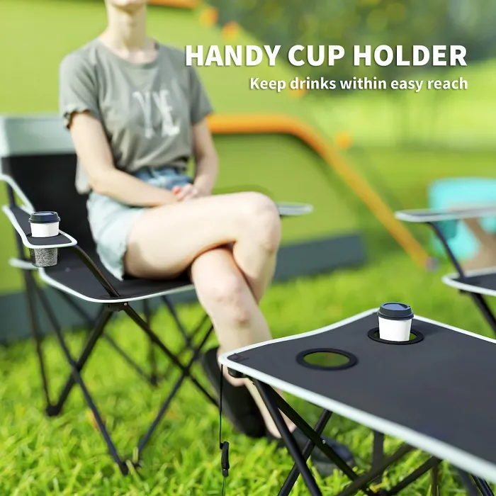 Outsunny 4 Piece Foldable Camping Table and Chairs Set, Grey