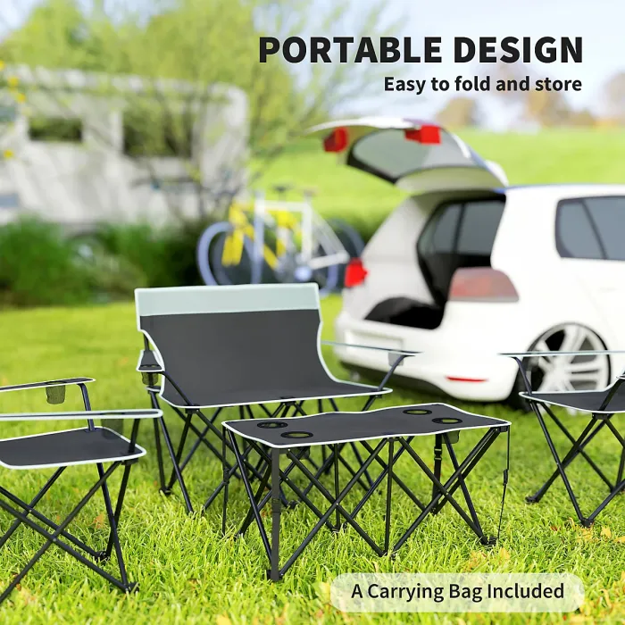 Outsunny 4 Piece Foldable Camping Table and Chairs Set, Grey