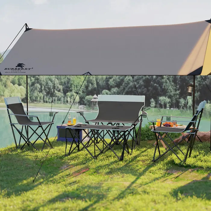 Outsunny 4 Piece Foldable Camping Table and Chairs Set, Grey