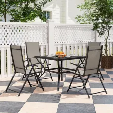 Outsunny 5 PCs Garden Dining Set, Folding Chairs and Metal Top Table, Khaki