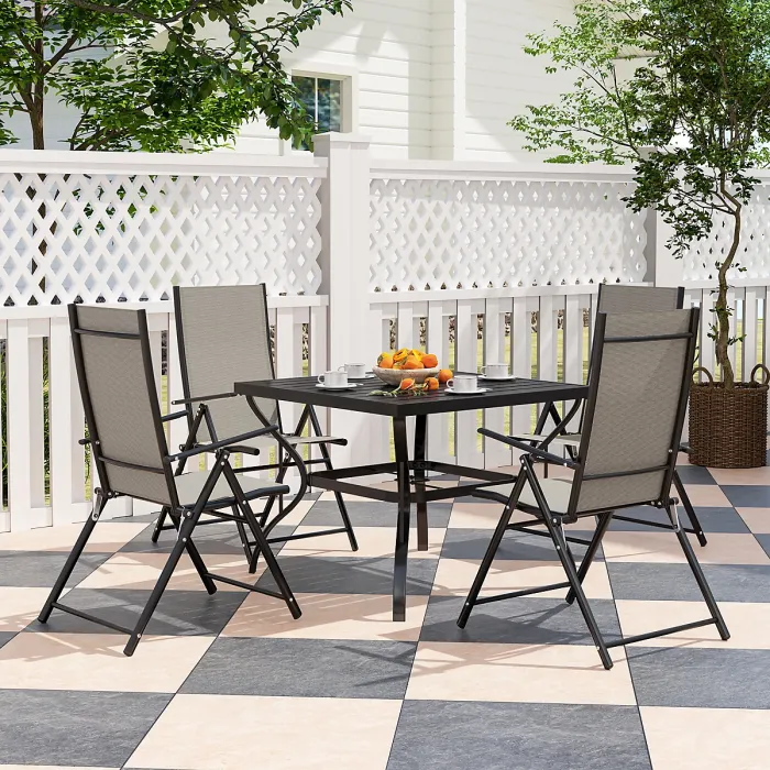 Outsunny 5 PCs Garden Dining Set, Folding Chairs and Metal Top Table, Khaki