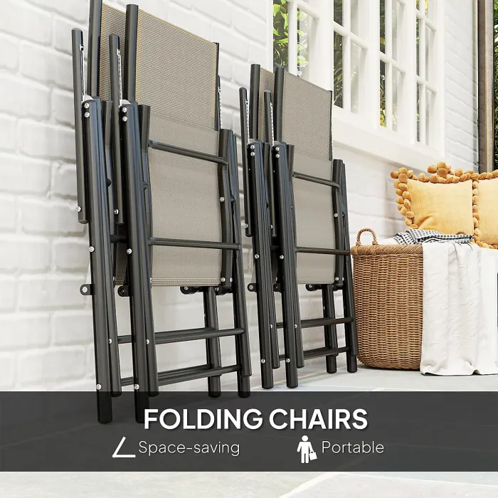 Outsunny 5 PCs Garden Dining Set, Folding Chairs and Metal Top Table, Khaki